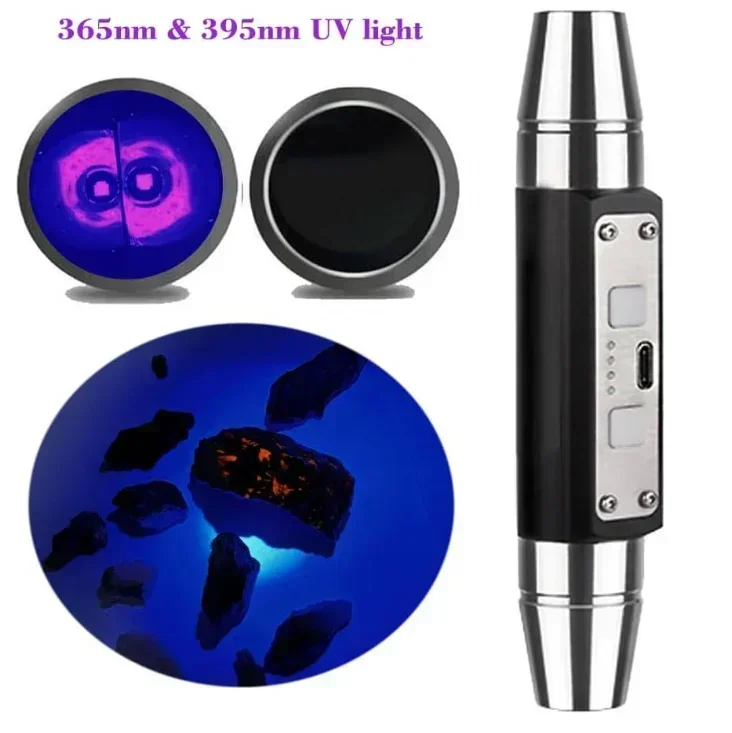 Shortwave UVC 254nm & Longwave  365nm 395nm UV Lamps USB Rechargeable Tagged Stamps Detector LED Flashlight With Black Filter