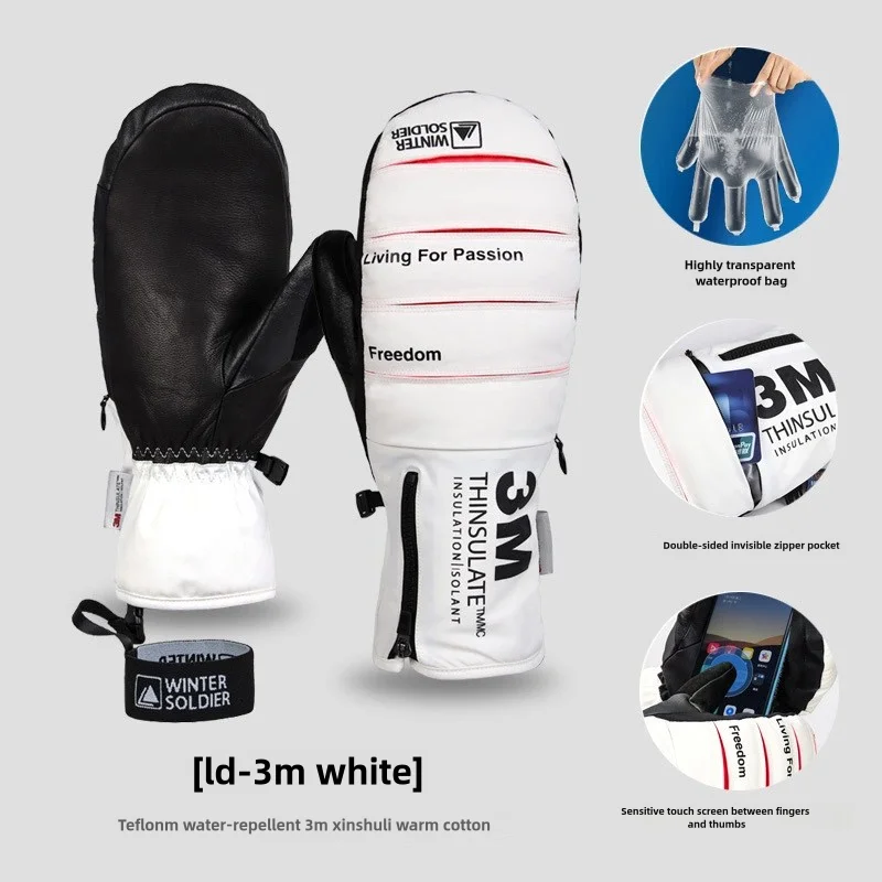 Snowboard Ski Gloves Professional Thermal Waterproof Wrist Guards Snowmobile Cycling Leather 3M Cotton Skiing Gloves Men Women