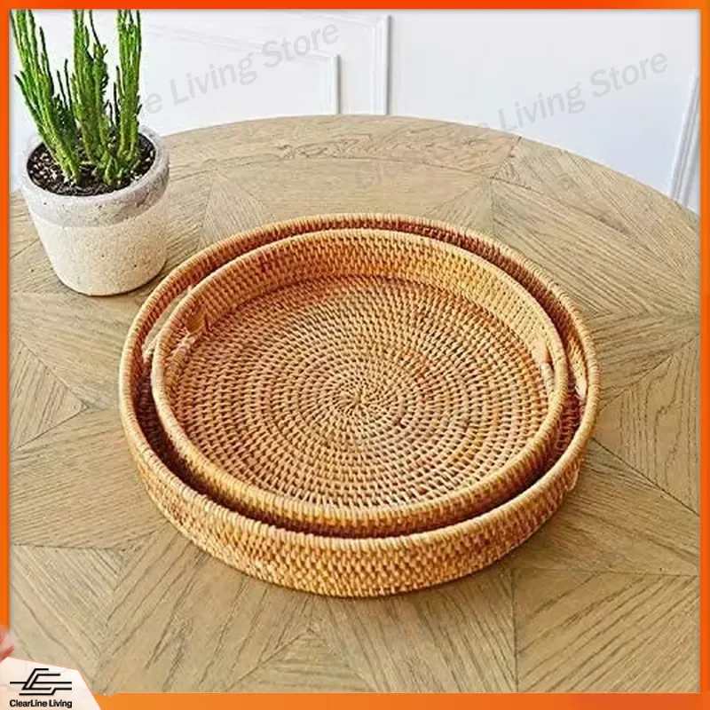 Vietnamese Handmade Rattan Basket Fruit Tray Breakfast Serving Dish Storage Container Home Decoration Kitchen Organizer