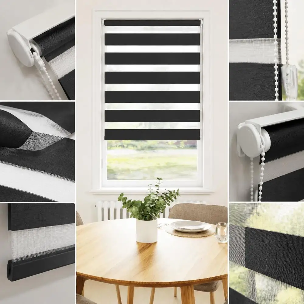Store à rouleaux double noir, contrôle de la lumière et de la confidentialité, tissu de haute qualité facile à nettoyer pour salon, chambre, bureau, 70,9 x 120 cm, largeur du tissu 66,7 cm
