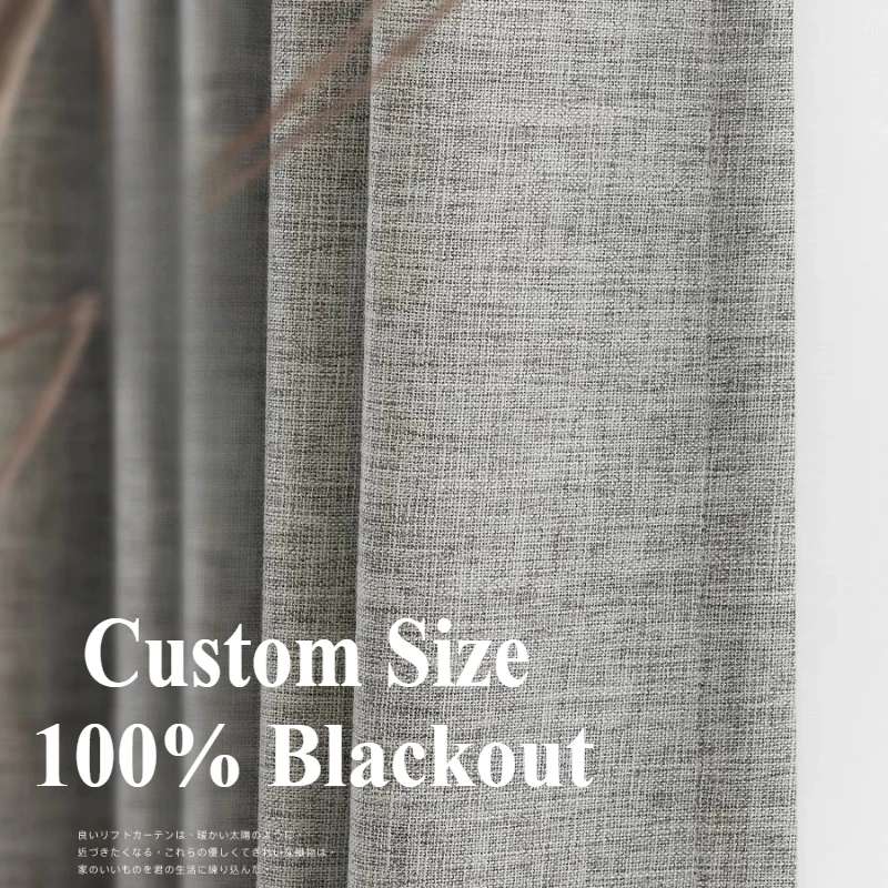 Custom Size ！！Double-sided Linen Texture 100% Blackout Curtains for Living Dining Room Bedroom Luxury Window Decor  White Tulle