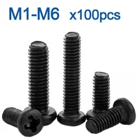 100 unids/lote tornillo de cabeza plana empotrado en cruz M1 M1.2 M1.4 M1.6 M2 M2.5 M3 M4 M6 tornillo de máquina Phillips negro de acero al carbono grado 4,8