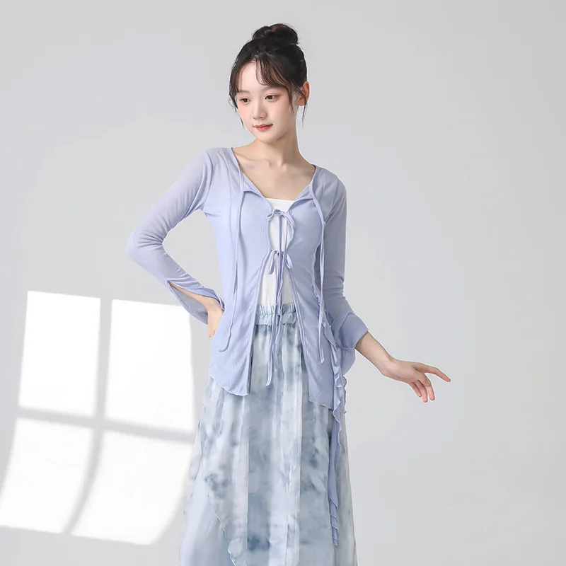 Klassisches Tanzkostüm, weiblicher Körper, Reim, langärmeliges Hemd, chinesischer moderner Tanz, Übungsanzug, Körpertanz-Performance-Anzug, Oberteil