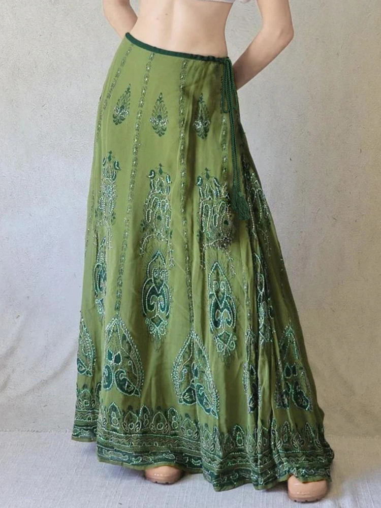 

Женская зеленая юбка трапециевидной формы, винтажная длинная юбка Y2k, Harajuku, 90-е годы, эстетические бандажные асимметричные юбки, модная одежда 2000-х годов