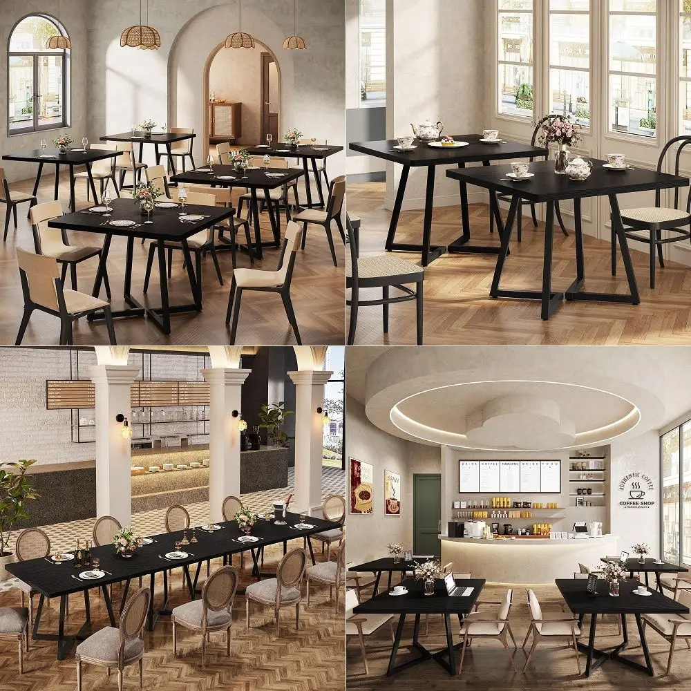 

Square Commercial Dining Table Set of 6, 31.5 Heavy Duty Dinner Table with Metal Base, Wooden Kitchen Table for Restaurant, Caf