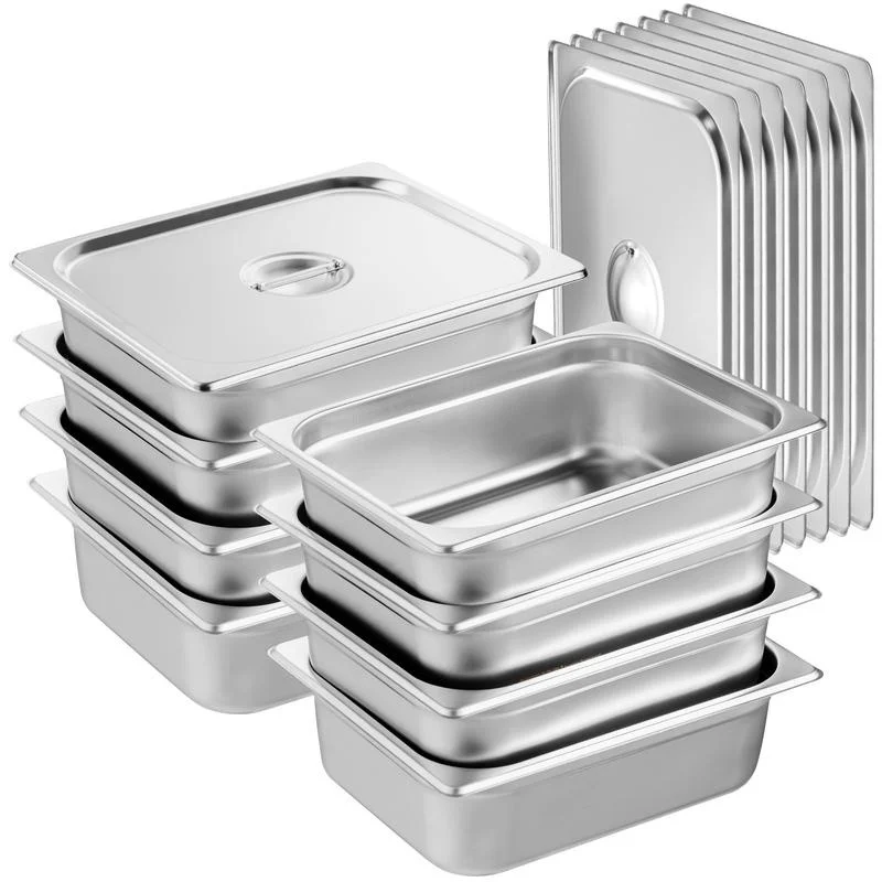 

8-Pack 1/2 Size Anti-Jam Steam Table Pan, 0.8mm Thick Stainless Steel, 4-Inch Deep, Commercial Food Storage Pan for Catering & Industrial Use