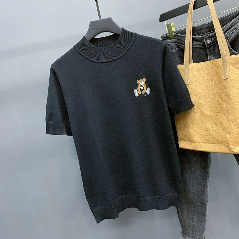 

ZhanChao Brand Embroidered ort Sve Knitted Sweater Men's Winter Thi Warm Young f High Collar Base irt Knitwear