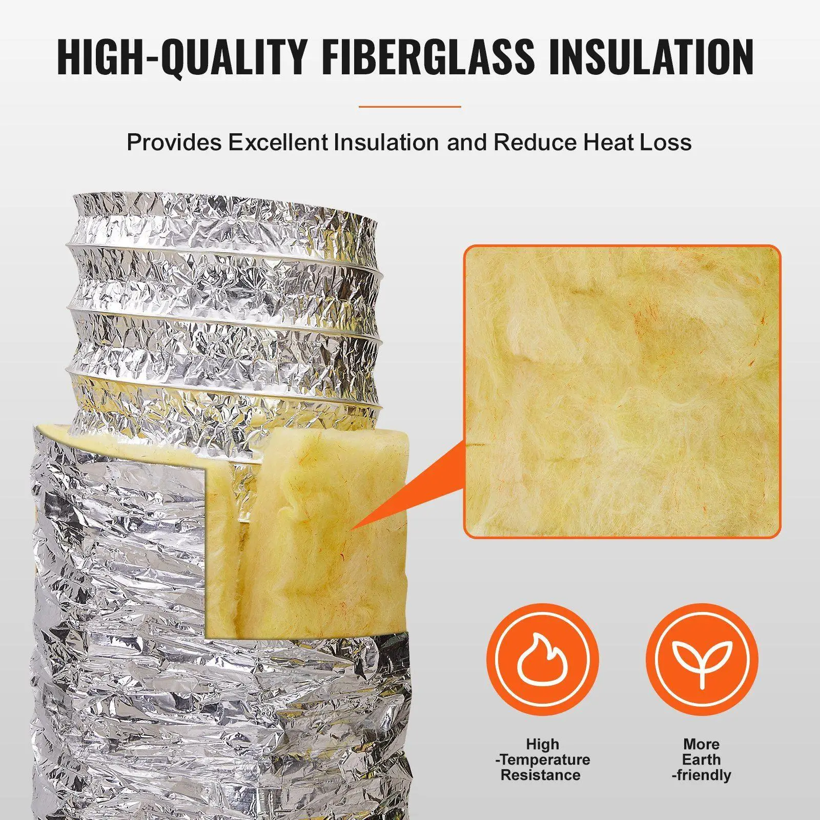 Duto flexível isolado resistente de 5 polegadas 25 pés R-4.2 Mangueira de ventilação HVAC de 3 camadas com alumínio PET e suporte de fibra de vidro