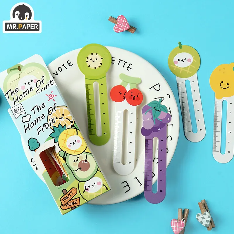 

Mr. Paper 2-in-1 Cute Cartoon Bookmark Set with Ruler Feature Fruit Series Health Quality Paper Kawaii Book Accessories