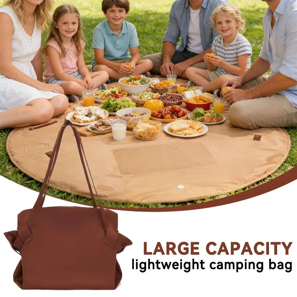 

Large Capacity Foldable Travel Tote Bag, Waterproof Lightweight Camping Duffel with Built-in Picnic Mat for Outdoor Shopping