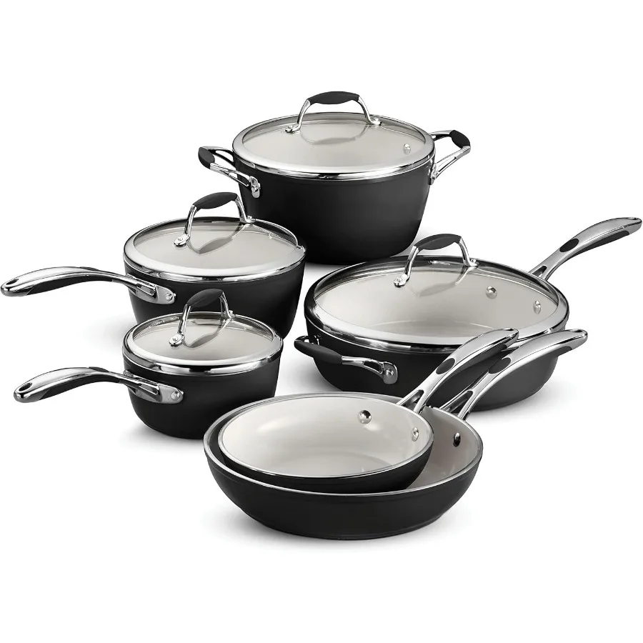 

80110 525DS Gourmet Ceramica Deluxe Cookware Set Non Stick Ceramic Interior 10Piece Metallic Black Made in Italy