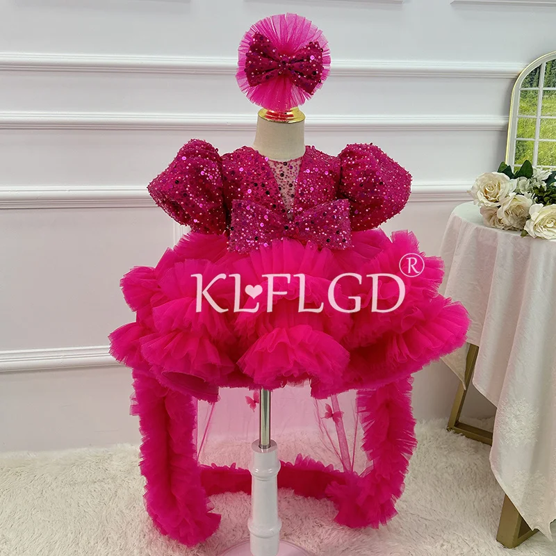 KLFLGD Exquisite and unique girl dress up dance party, gorgeous and elegant sequin Christmas tailcoat, girl birthday fluffy skir
