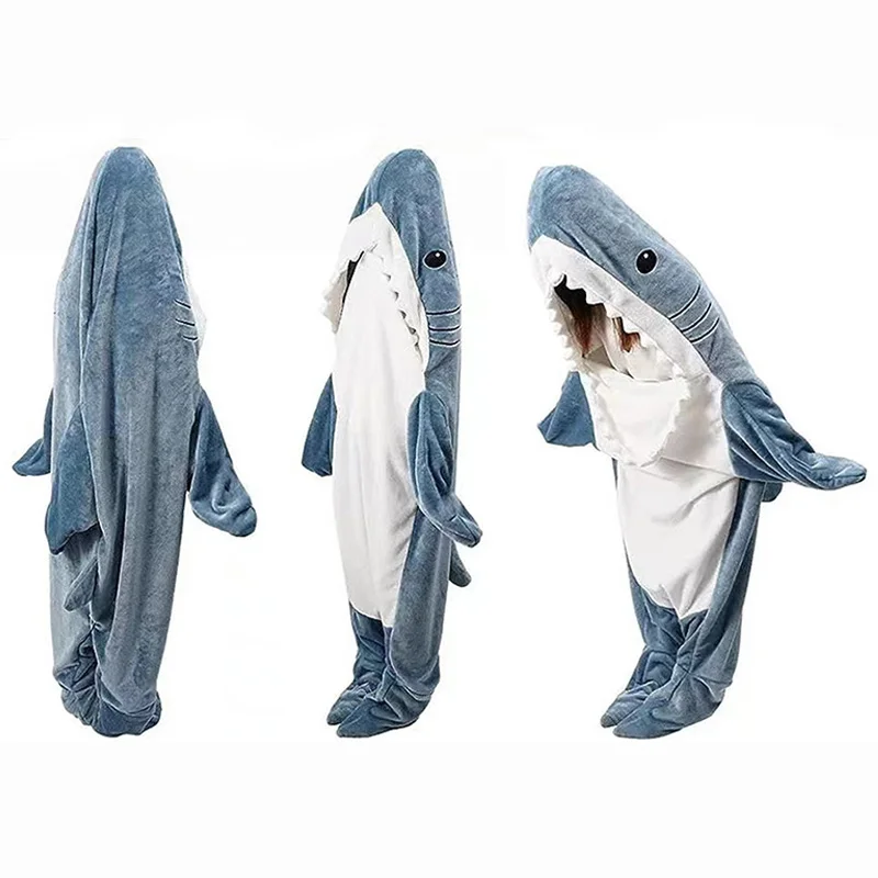 Large Size Shark Sleeping Bag Animal Flannel Pajamas Kids Men and Women One Piece Homewear Boy Girl Loose Robe Thickened Warm