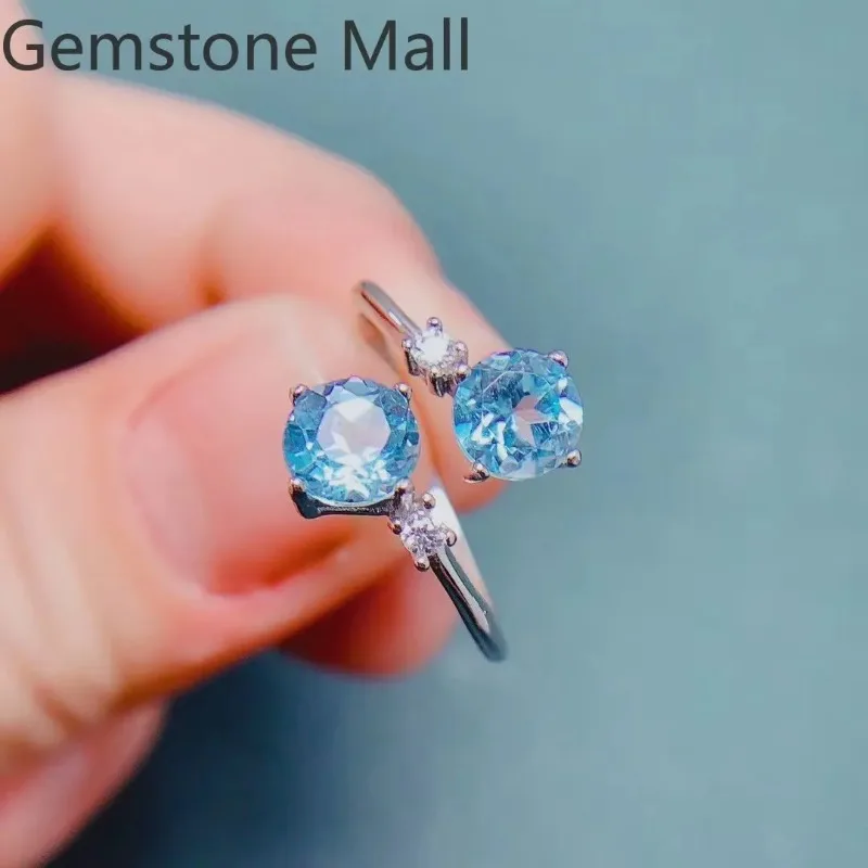 Total 1.6ct Natural Topaz Ring for Daily Wear 6mm VVS Grade Light Blue Topaz Silver Ring with 18K White Gold Plating