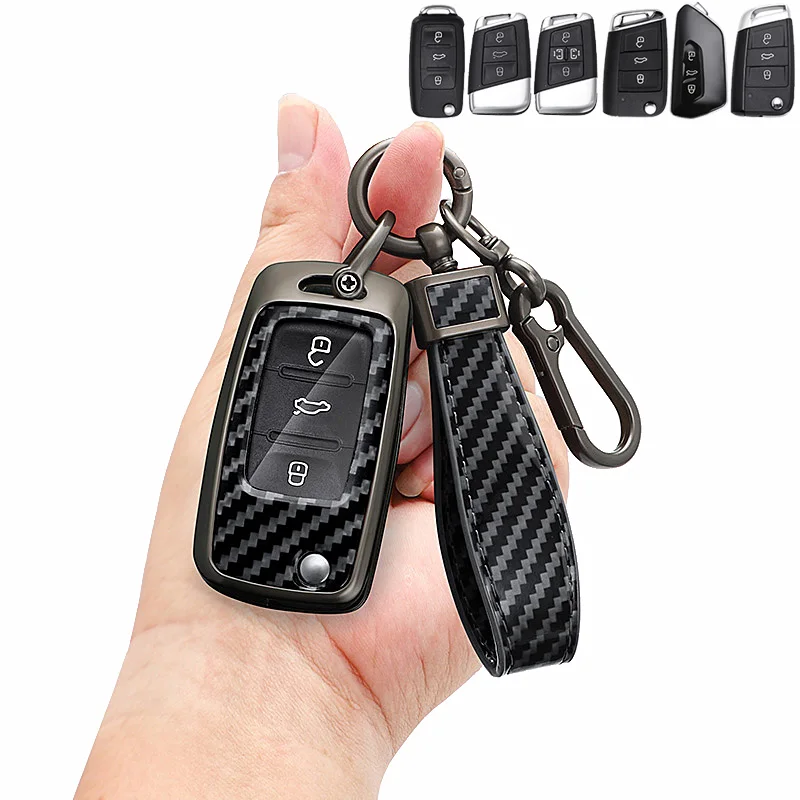 

Zinc Alloy + PU Leather Car Key Case For Volkswagen VW Bora Polo Tiguan Jetta Passat B5 B6 B7 Golf Beetle For Skoda Octavia A8