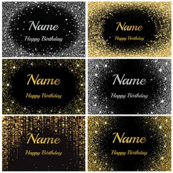 Black Golden Silver Glitters Custom Name Age Photo Backdrop Birthday Banner Background Happy Birthday Decoration Party Supplies