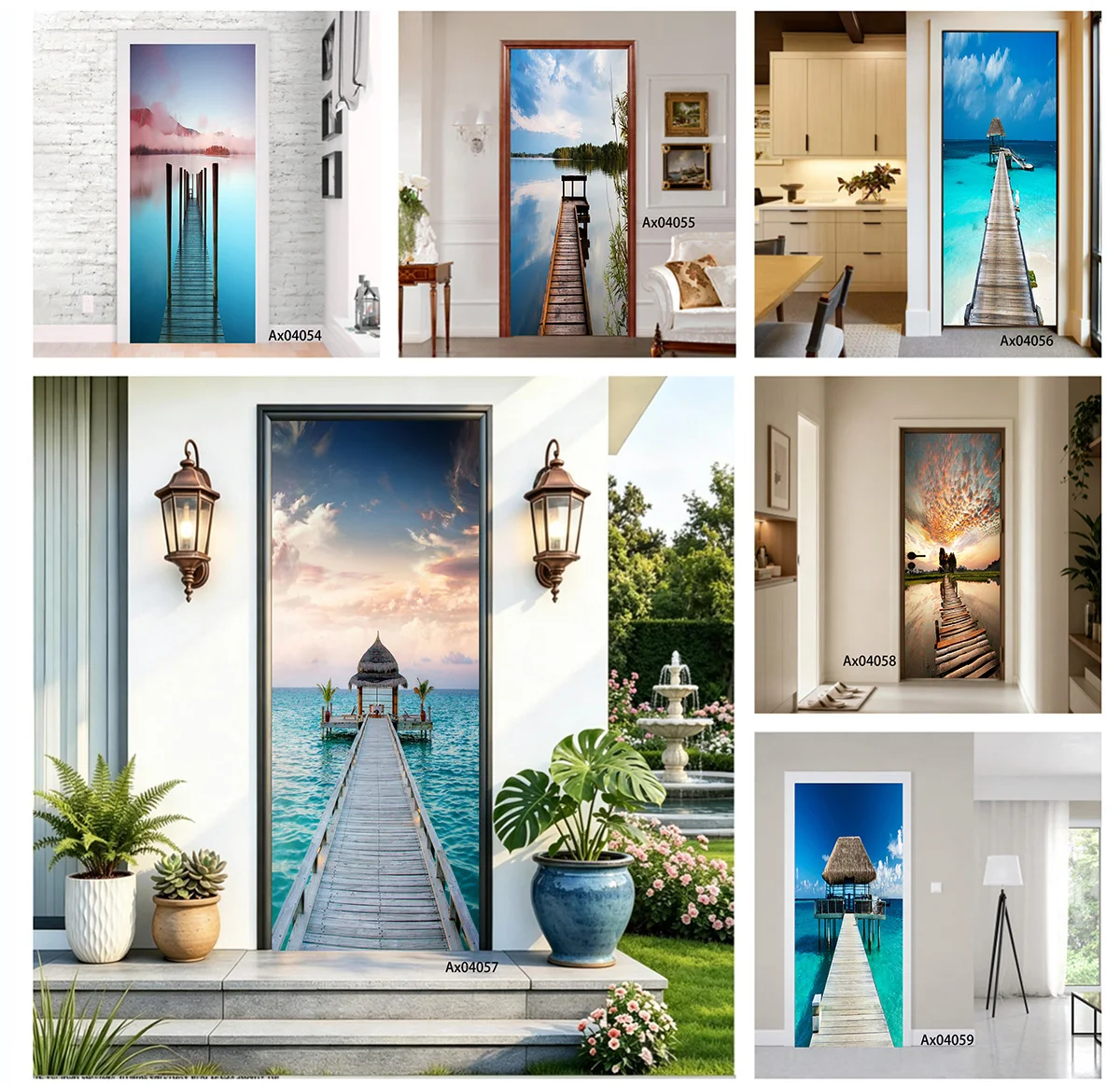 

Romantic Sunset Coastal Wooden Path Ocean View Decor Door Sticker, Easy-to-Apply Vinyl Wrap for Bedroom Door Makeover Crafts