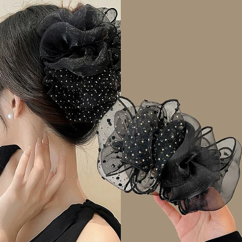 Summer Sweet Multi-layer Mesh Tulle Big Bow Hair Claw Clips for Women Elegant Bowknot Ponytail clip New Headdress Accessories