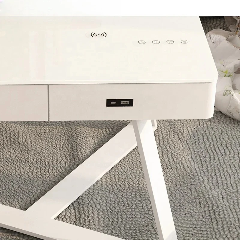 2022 Hot Smart Audio Side Table Tempered Glass Coffee Table Built-in Speaker USB Wireless Charging for Living Room Furniture