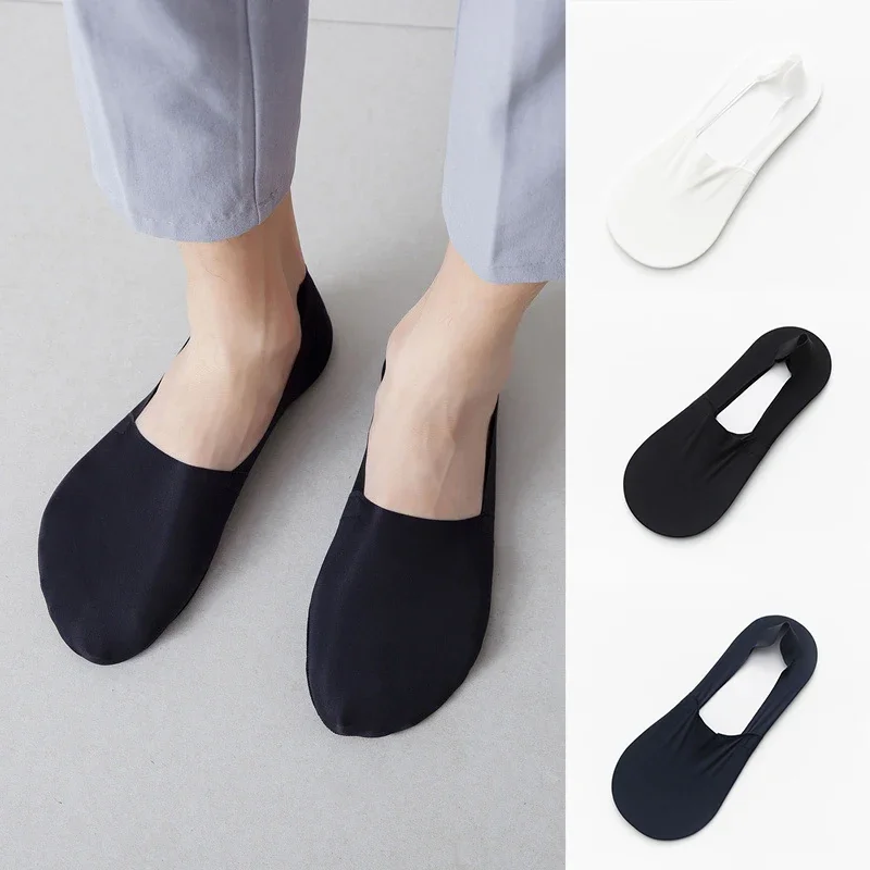 Seamless Invisible No Show Sock Men Socks Summer Thin Breathable Ice Silk Socks for Male Solid Nonslip Low Cut Boat Sox