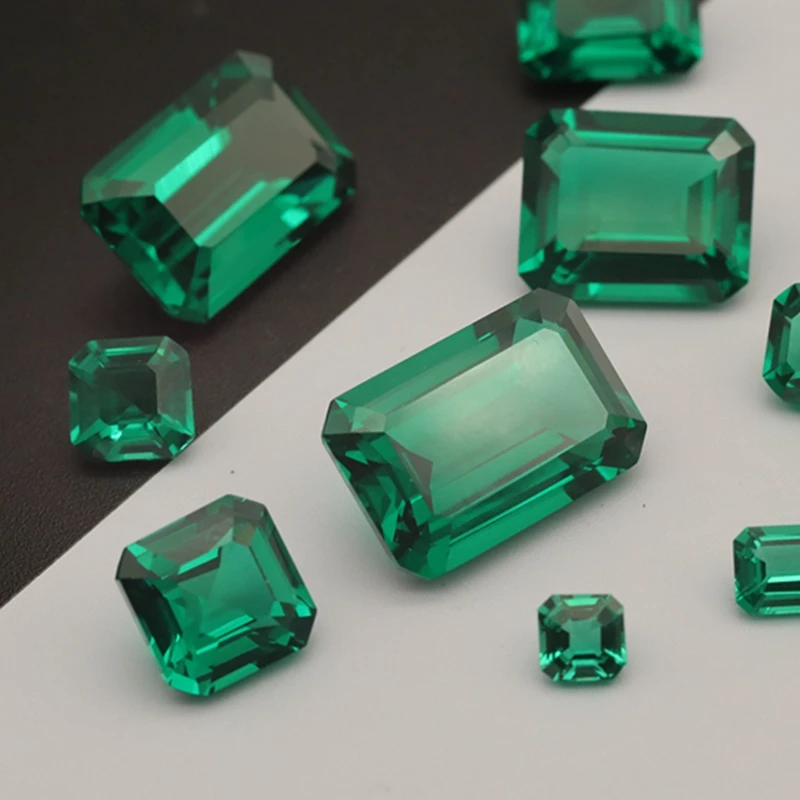 Pretty Emerald Green Created Gem Emerald Cut  Multiple Sizes VVS  Loose Gemstone For Jewelry Making DIY Accessories