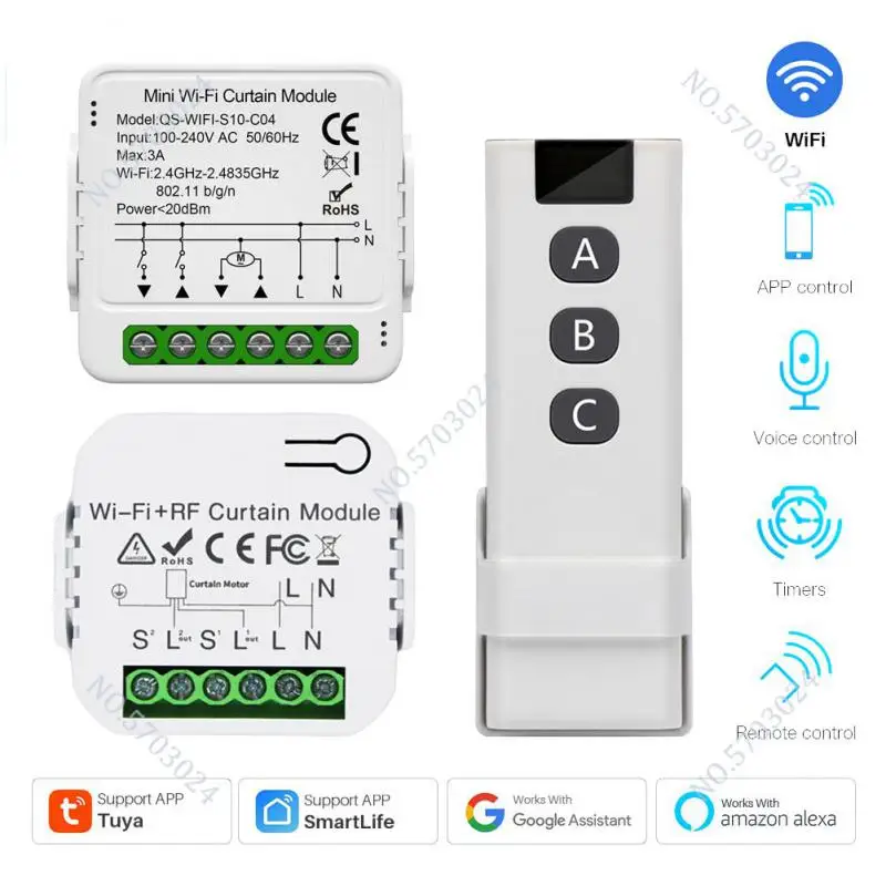 Tuya Wifi Blind Curtain Module Remote Control Curtain Switch Connected Roller Shutter Electric Motor Support Google Home Alexa