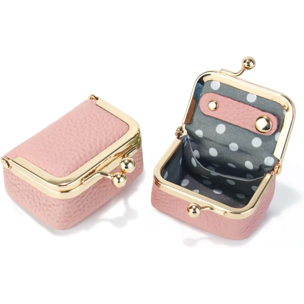 PU Leather Mini Coin Purse Kiss Lock Jewelry Box, Vintage Women Travel Organizer Pouch for Ring Earphone Lipstick