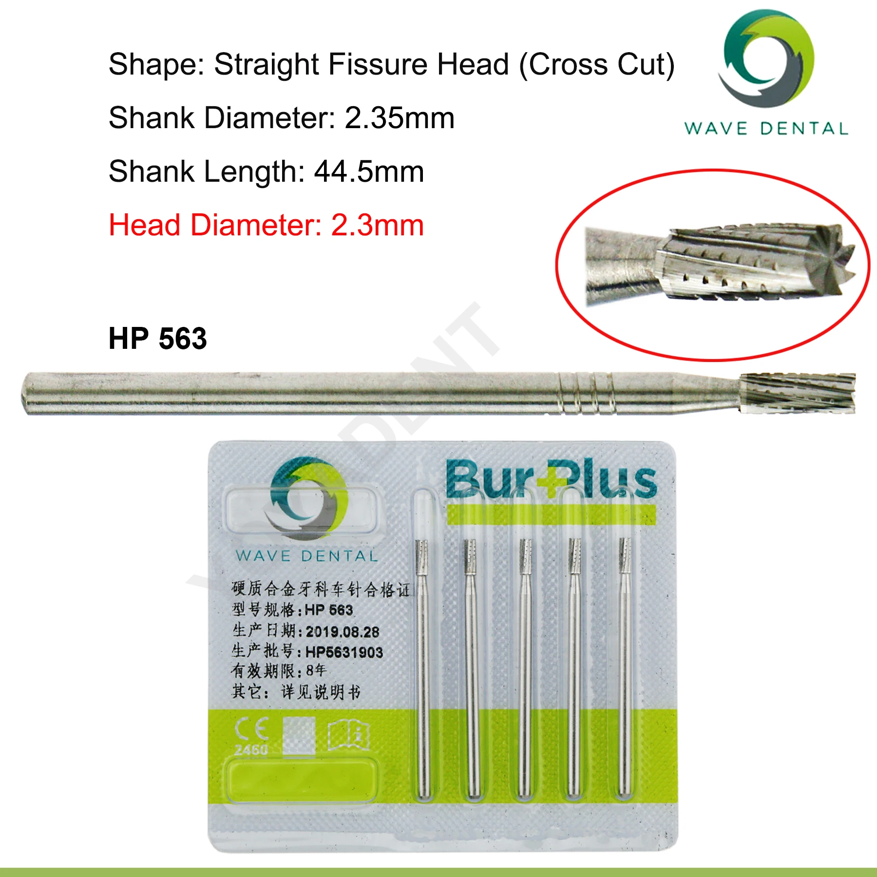 WAVE Dentistry Drill Dental Tungsten Carbide Burs Straight Fissure Slow Burs 2.35mm For Straight Nose Cone Low Speed Handpiece