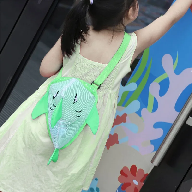Kids Shark Beach Bag Summer Cartoon Mesh Bag Shell Backpack Nylon Lightweight Waterproof with Adjustable Strap for Pool Travel