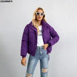 Parkas d'hiver courts pour femmes, manteau coréen, veste rembourrée en coton, col montant, fermeture éclair, basique, nouveau, 2023