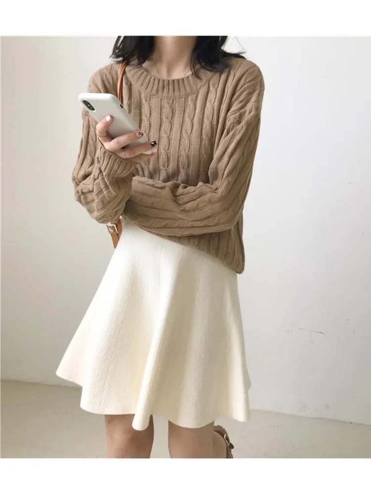 Knitted Mini Skirts Women High Waist Pleated Skirt Autumn Winter Streetwear Solid All Match A Line Skirts