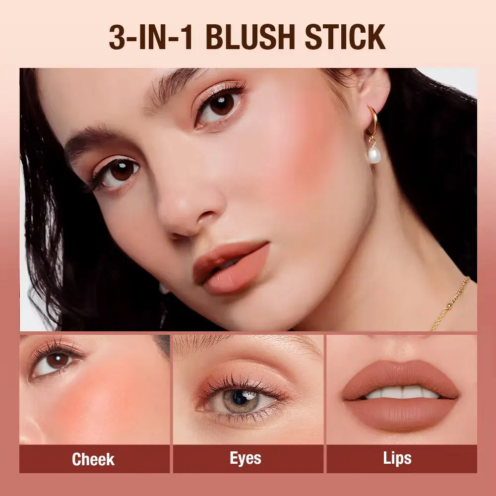 3in1 Lipstick Matte Blush Stick Makeup Waterproof Long Lasting Cheeks Eye Lip Monochromatic Multi Stick Female Makeup Products