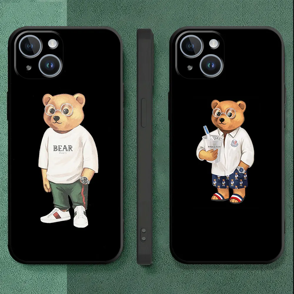 Case For Apple iPhone 15 11 14 13 Pro Max 7 8 Plus 12 Mini SE XS XR Silicone Back Phone Cover Luxury Fundas Luxury Brand Bear