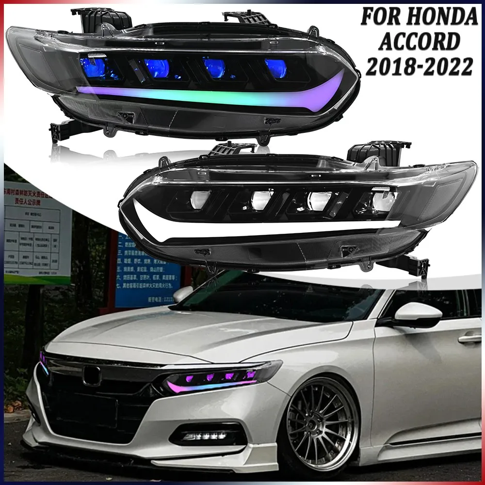 

2 шт. левый + правый цвет RGB светодиодные фары в сборе для Honda Accord 2018-2022 комплекты передних фонарей последовательные аксессуары для фар