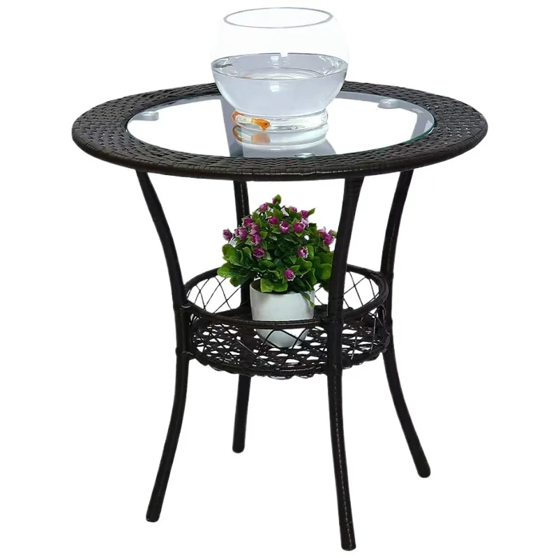 

Balcony small table rattan tempered glass round leisure