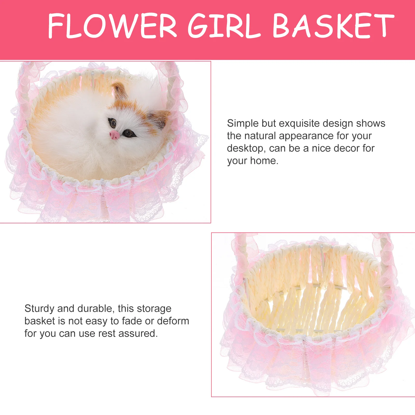 

1Set Cat Design Lace Storage Basket Portable Handheld Mini Flower Basket Wedding Candy Sweets Organizer Decorative Photo Prop