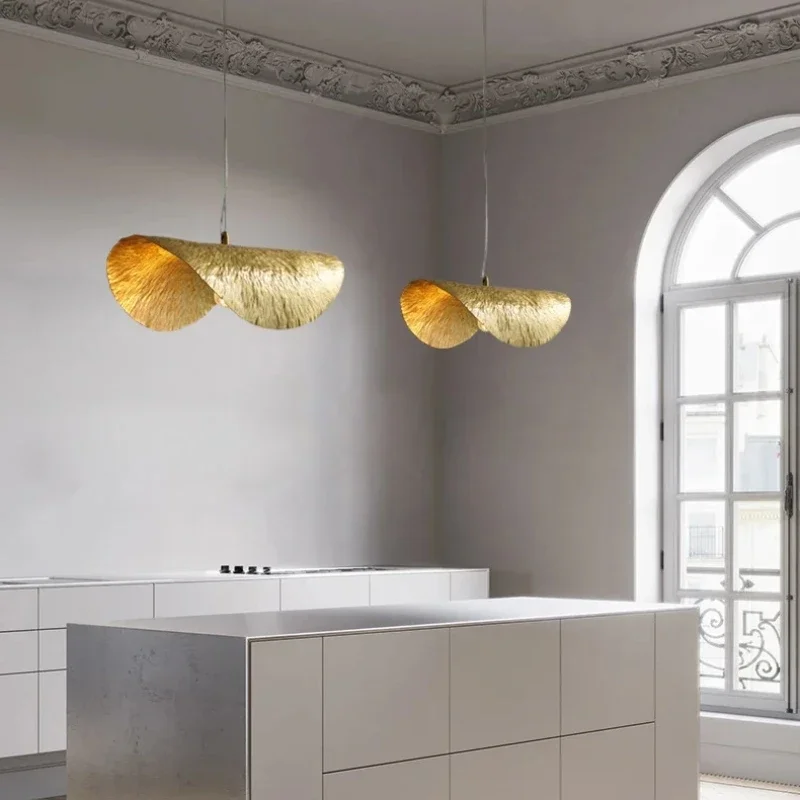 

Designer Lotus Leaf Hat Copper Pendant Lamp For Living Room Restaurant Light Bar Furniture Decorative Lights E14