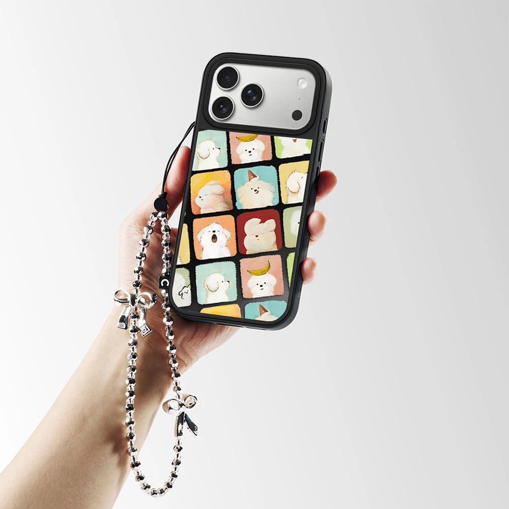 Colorful Checkered Dog Black Mirror Surface Magnetic Phone Case Cover for IPhone 13 14 15 16 17 Pro Max Case for IPhone Air