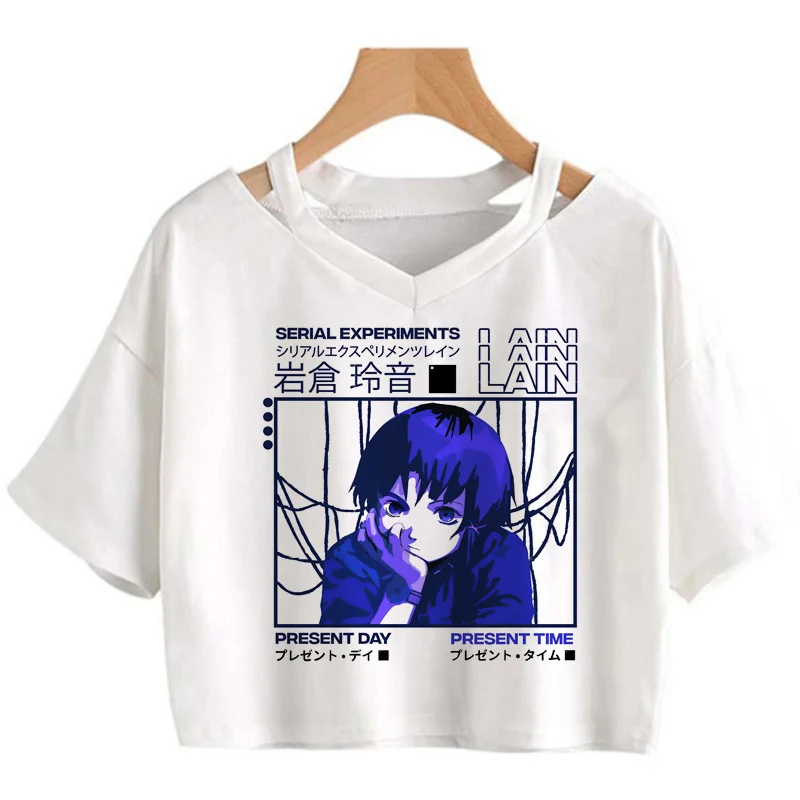 serial experiments lain tshirt crop top women Korea couple clothes 2022 japanese harajuku tshirt vintage harajuku