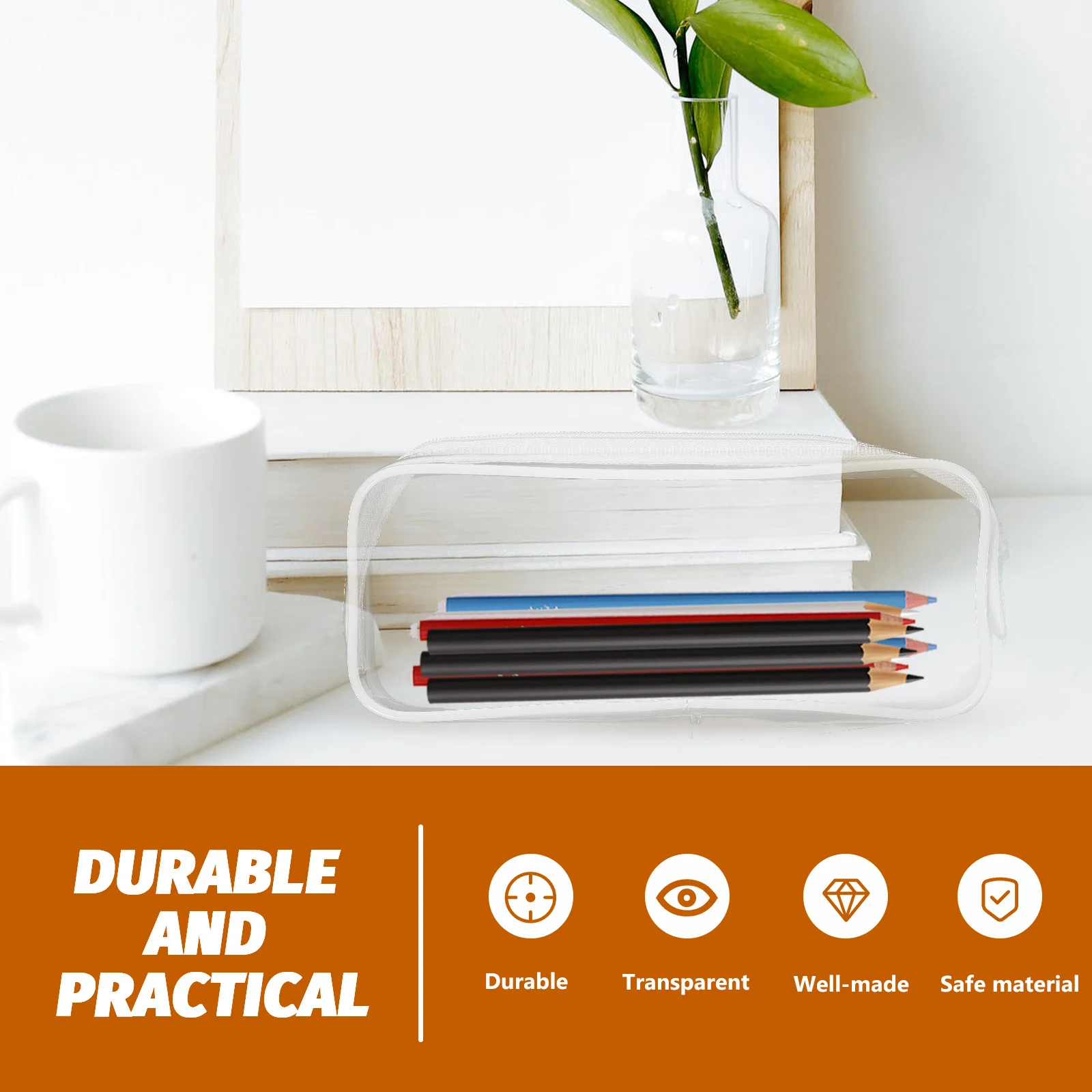 

6Pcs Pencil Bag Transparent Waterproof Stationery Holder for Students Portable Makeup Pouch Organizer Travel Toiletries Storage