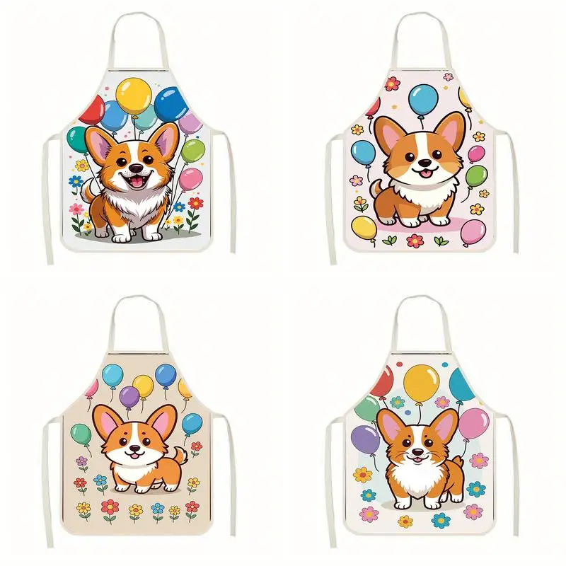 

Льняной фартук с милым рисунком корги, подходит для приготовления пищи на кухне, общения родителей и детей, рисования и других мероприятий.