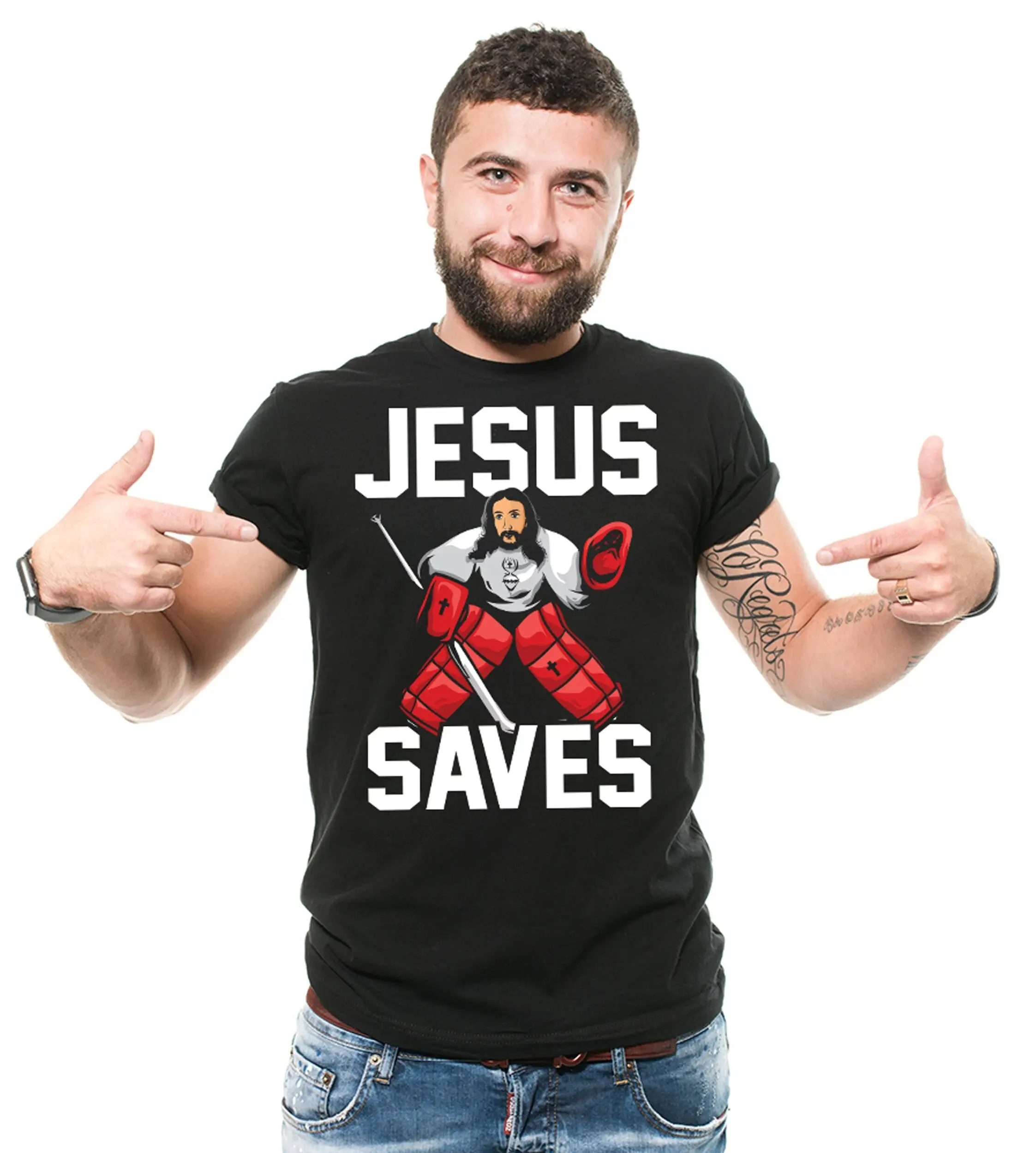 Men'S Hockey T Shirt Funny Jesus Goalkeeper Saves Dad Joke