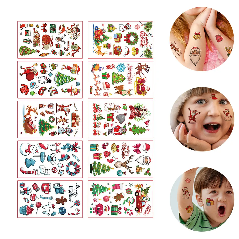 30 Sheets Children Temporary Tattoos Stickers Christmas Kids Decals Body Art Easy Transfer Faces Arms Glass Cup Xmas Gifts