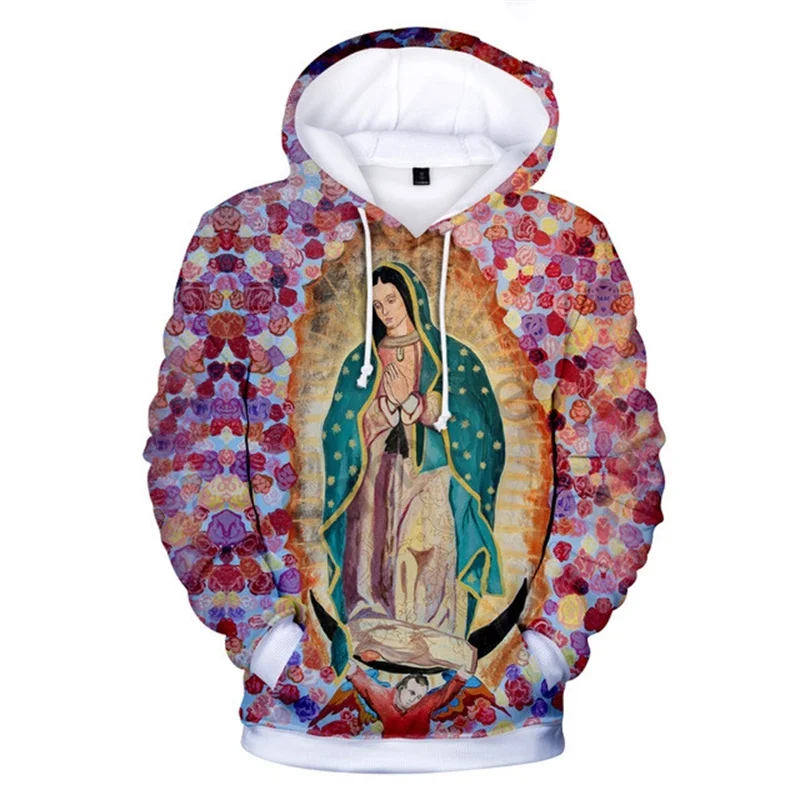 Mexican Catholic Church Hoodie 3D Print Unisex Hoodies Vintage Loose Tops Oversized Our Lady of Guadalupe Coat Sweatshirt