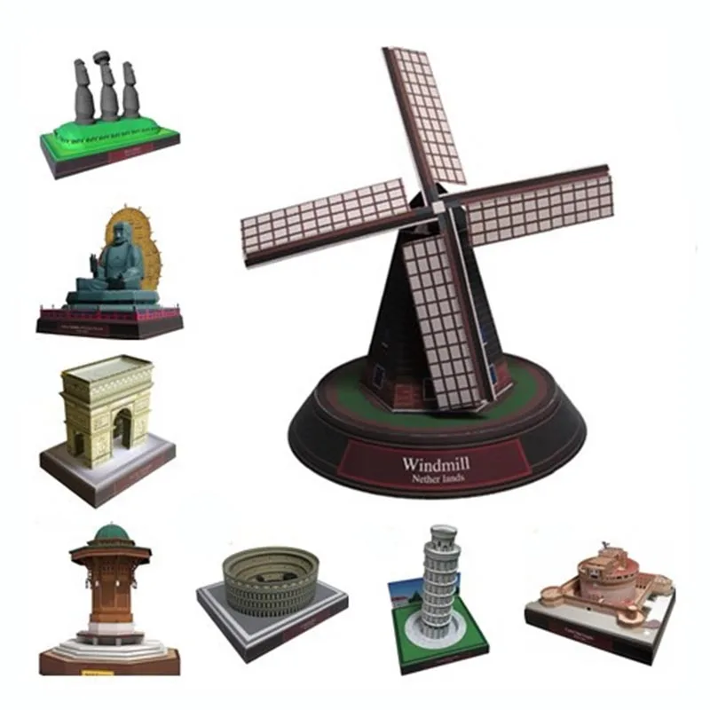 

World Famous Buildings Architecture Series Windmill Temple Hotel Fountain Building 3D Paper Model DIY Handmade Toy