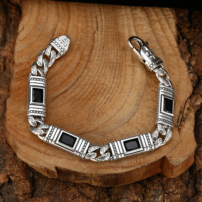 925 Sterling Unisex-Style Trendy-Embellished Arabesque Anchor Bracelet Thai Silver Jewelry