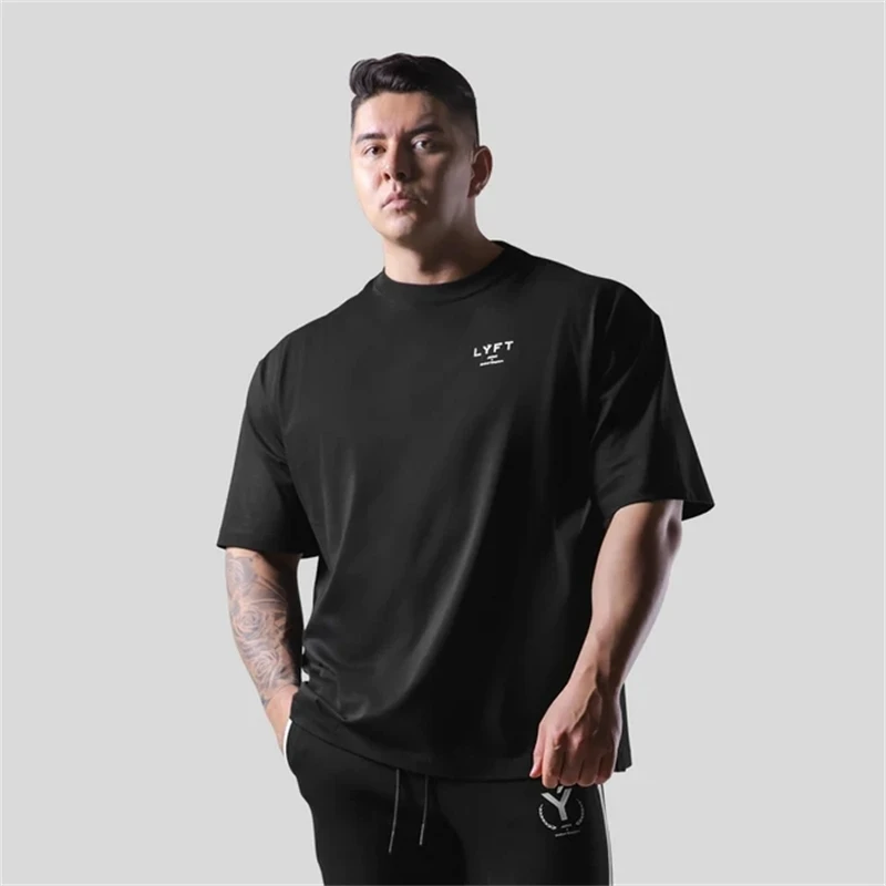 LYFT BACK Y PLATE LOGO Summer Gym Men T-Shirts Fitness Oversized Cotton T Shirt High Quality Loose Shirt Men Clothes Tee Tops