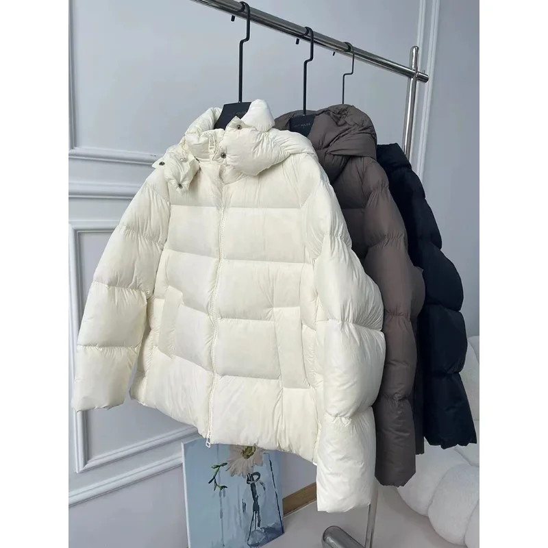 Women Lightweight Padded Jacket Short Down Padding Side Split Loose Warm Puffer Coats Korean Popular 90 White Duck Down Outer