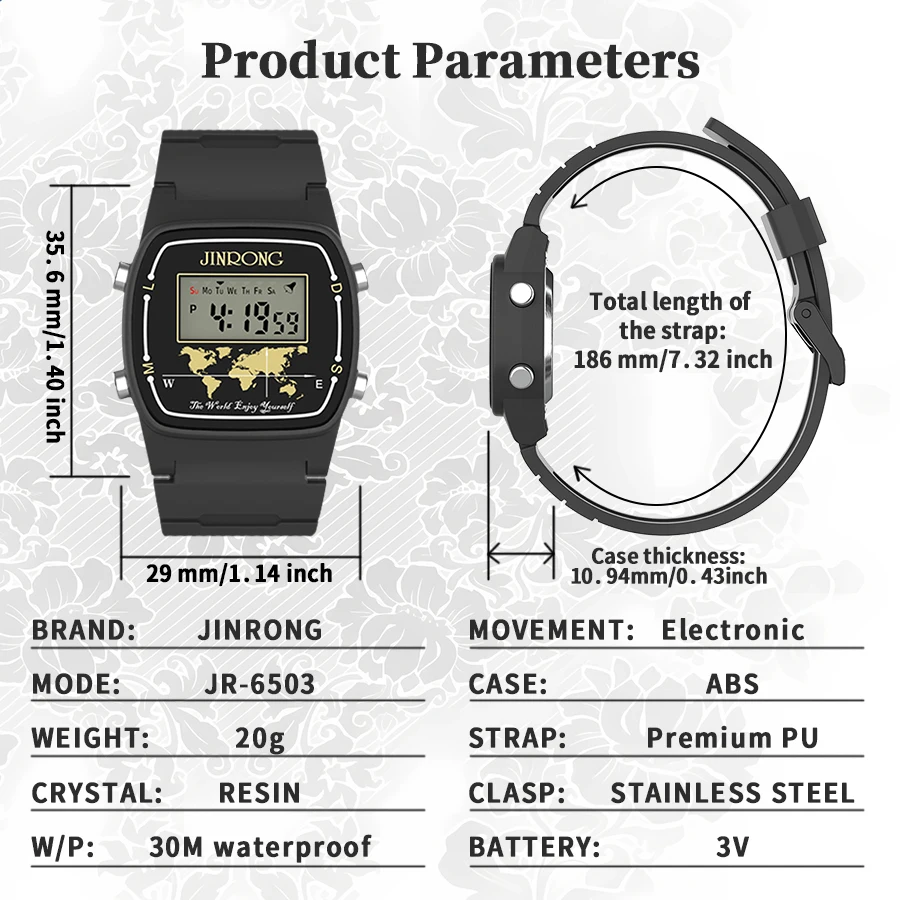 クラシックな小さな正方形 30 メートル防水 LED バックライト目覚まし時計学生電子多機能スポーツウォッチ