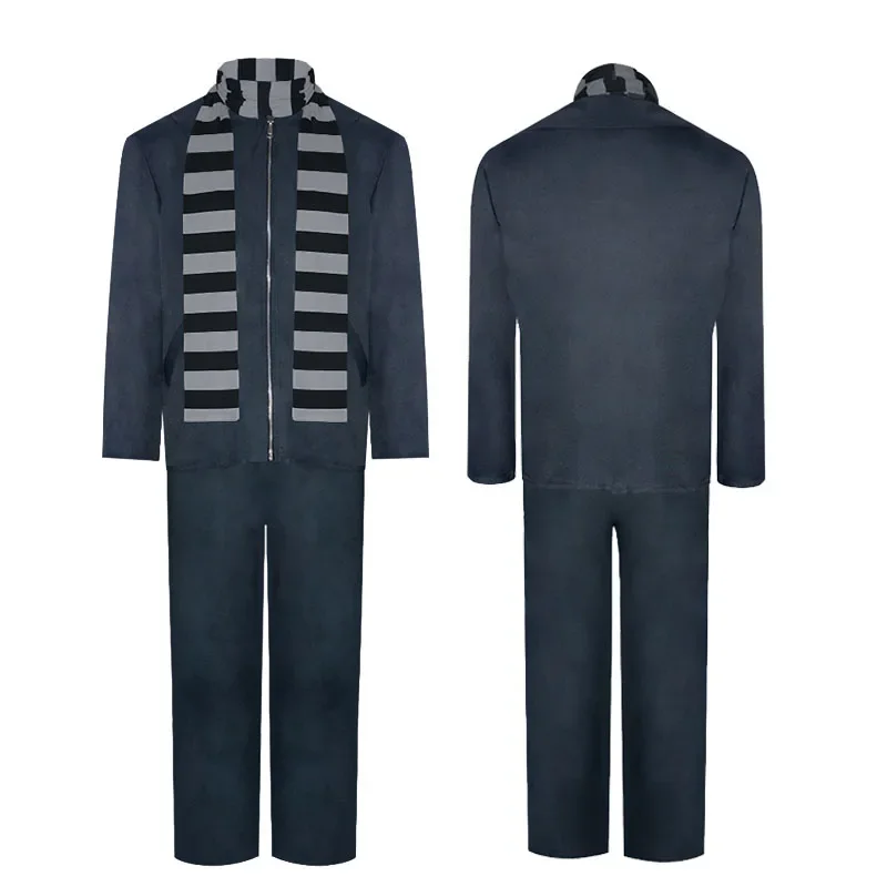 Película Despicable Me Gru Cosplay uniformes oscuros traje Gru hombres adultos abrigo pantalones bufanda traje de fantasía para Halloween Navidad